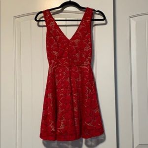 V neck Red Lace dress